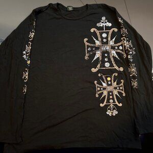 Sledge black long sleeve shirt with crosses and sick silver holographic print